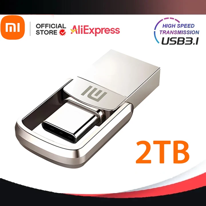 샤오미 미니 펜 드라이브 메모리 USB 플래시 드라이브, 금속 C 타입 OTG 고속 USB 3.1 방수 펜드라이브, 2TB, 1TB, 512GB, 128GB 