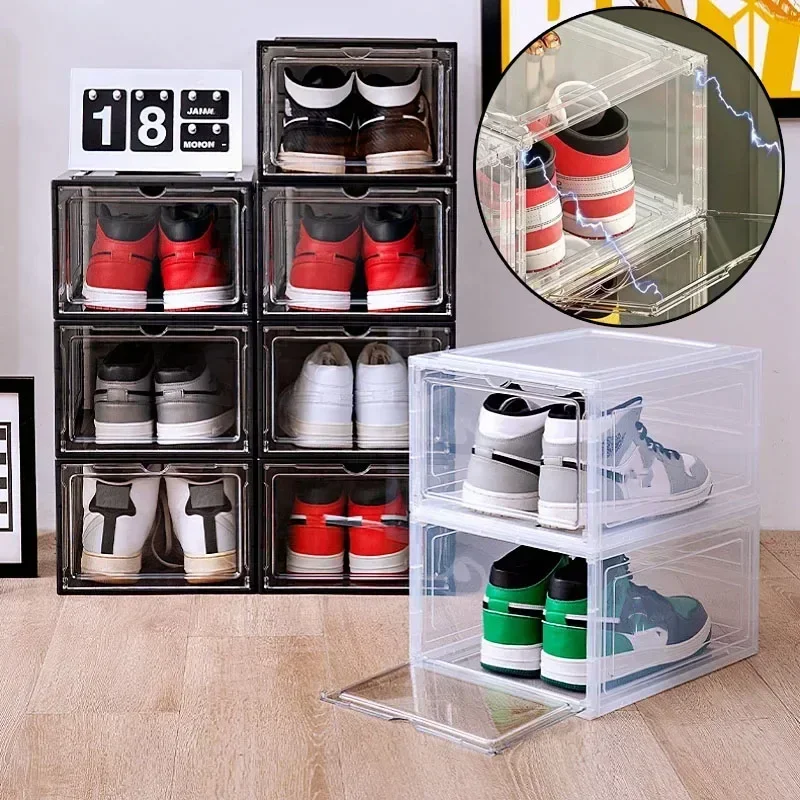 Transparent Shoe Box Stackable Plastic Home Living Room Shoes Storage Box Dustproof Moisture-proof High-capacity Shoe Cabinet