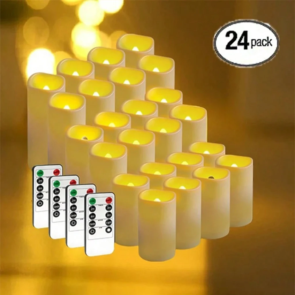 24 pcs LED Flameless Candles with Remote Control - Battery Operated Flickering Pillar Candles for Wedding, Home Decor, Valentine's Day & Christmas