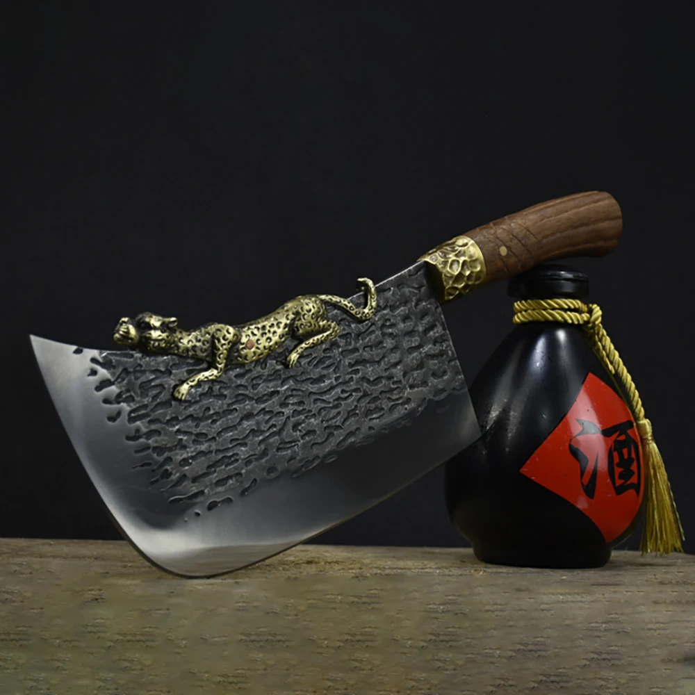 

Machete Leopard Big Kitchen Knives Bone Chopper Handmade Forged 7Cr17MoV Hatchet Viking Knife Longquan Chinese Chef's Knives