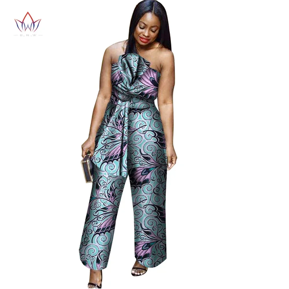 Bintarealwax Africa Cotton Wax Print Romper African Bazin Riche Sexy Jumpsuit for Women Dashiki Elegant Jumpsuit WY1995