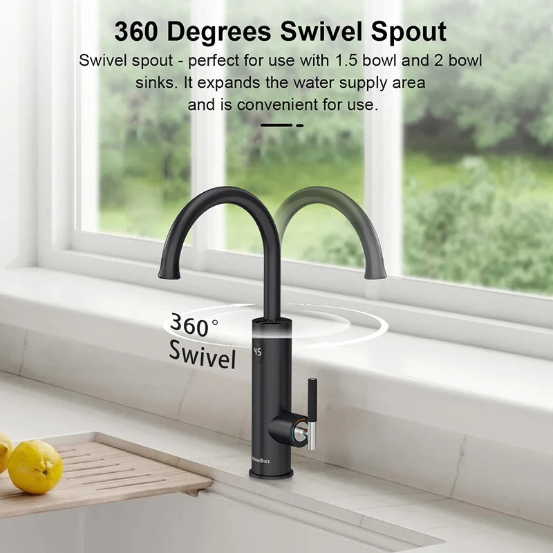 3200W Electric Water Heater 220V Tankless Kitchen Faucet Mixer Tap 2-in-1 Flowing Water Heating System Electric Geyser