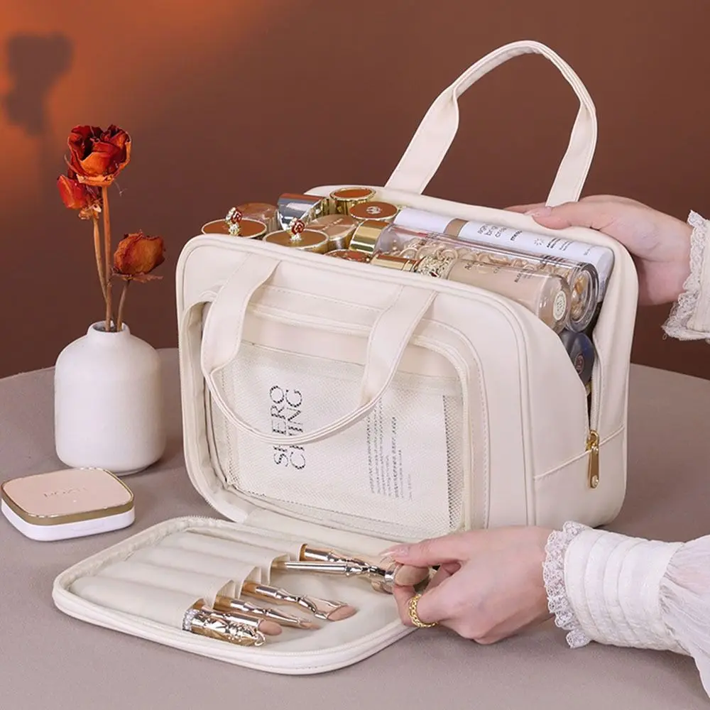 

Дорожная косметичка-тоут, большая вместительная портативная косметичка на молнии, сумка для туалетных принадлежностей из искусственной кожи