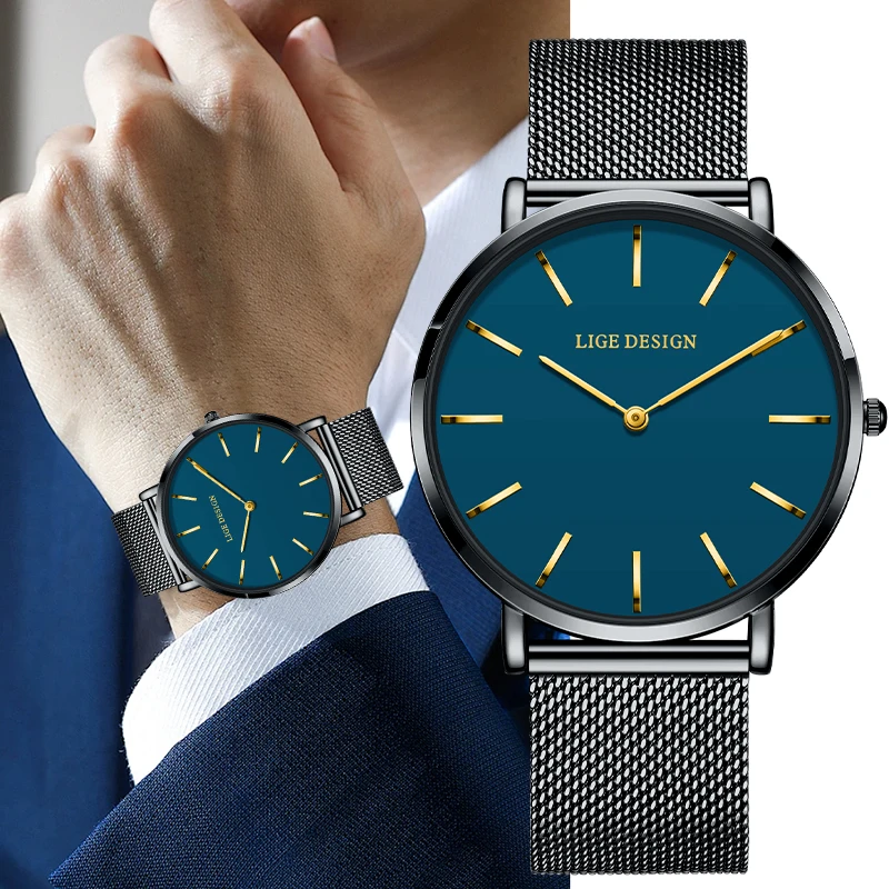 LIGE Retro Luxury Quartz Man Watch Fashion Casual Sports Top Brand Simple Waterproof Mesh Steel Band Men's Watches Reloj Hombre