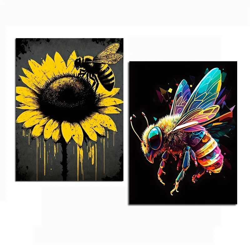 

Canvas Prints Multi-Color Flying Bee Painting Abstract Sunflower Landscape Poster Wall Art Picture for Living Room Home Decor