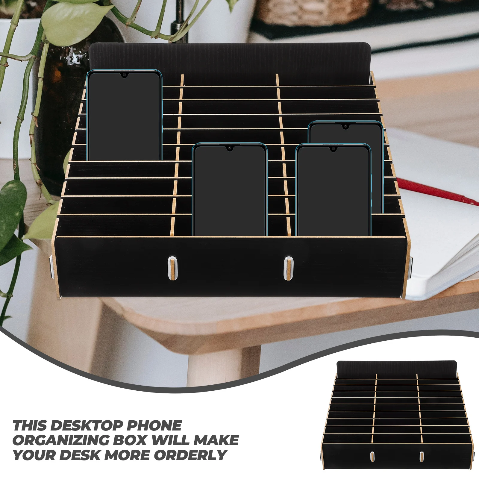 Desktop Mobile Phone Storage Box Paper Organizer Temporary Holder Black Office Nice