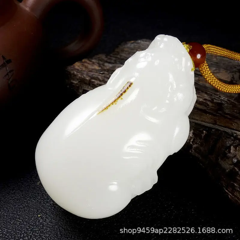 

White Jade Pixiu Handheld Piece with Leather Color Carving, Three-Dimensional Large Pixiu Jade Handheld Ornament