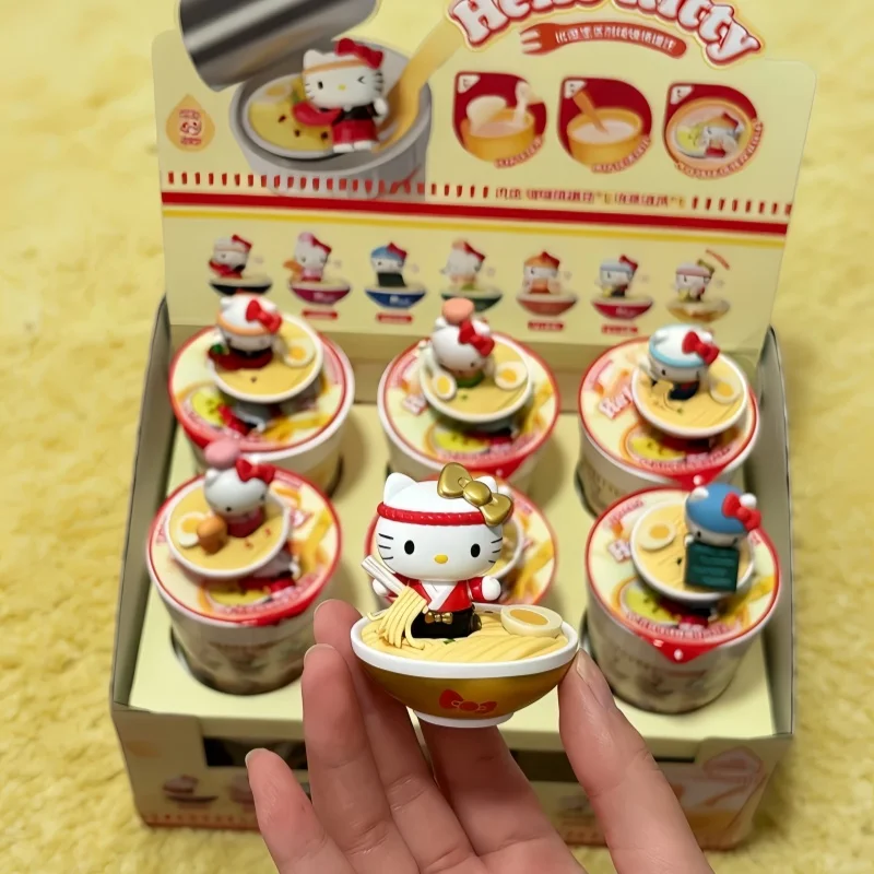 Original Hellokitty Ramen Hall Series Bobo Cute Bean Blind Box Hellokitty Kawaii Mystery Box Figurine For Girls New Year Gifts