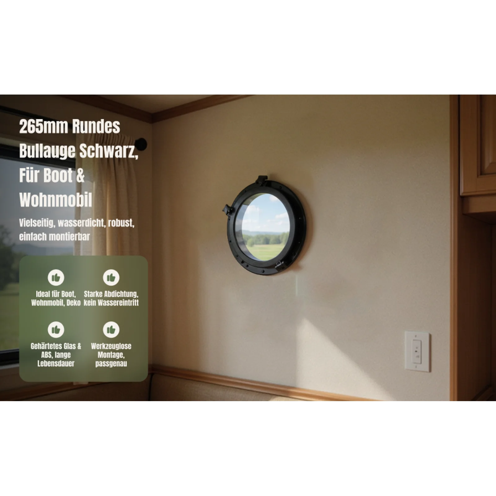 

Boat Round Porthole Window W/ 4mm Tempered Glass .5 Inch/265mm (Black)