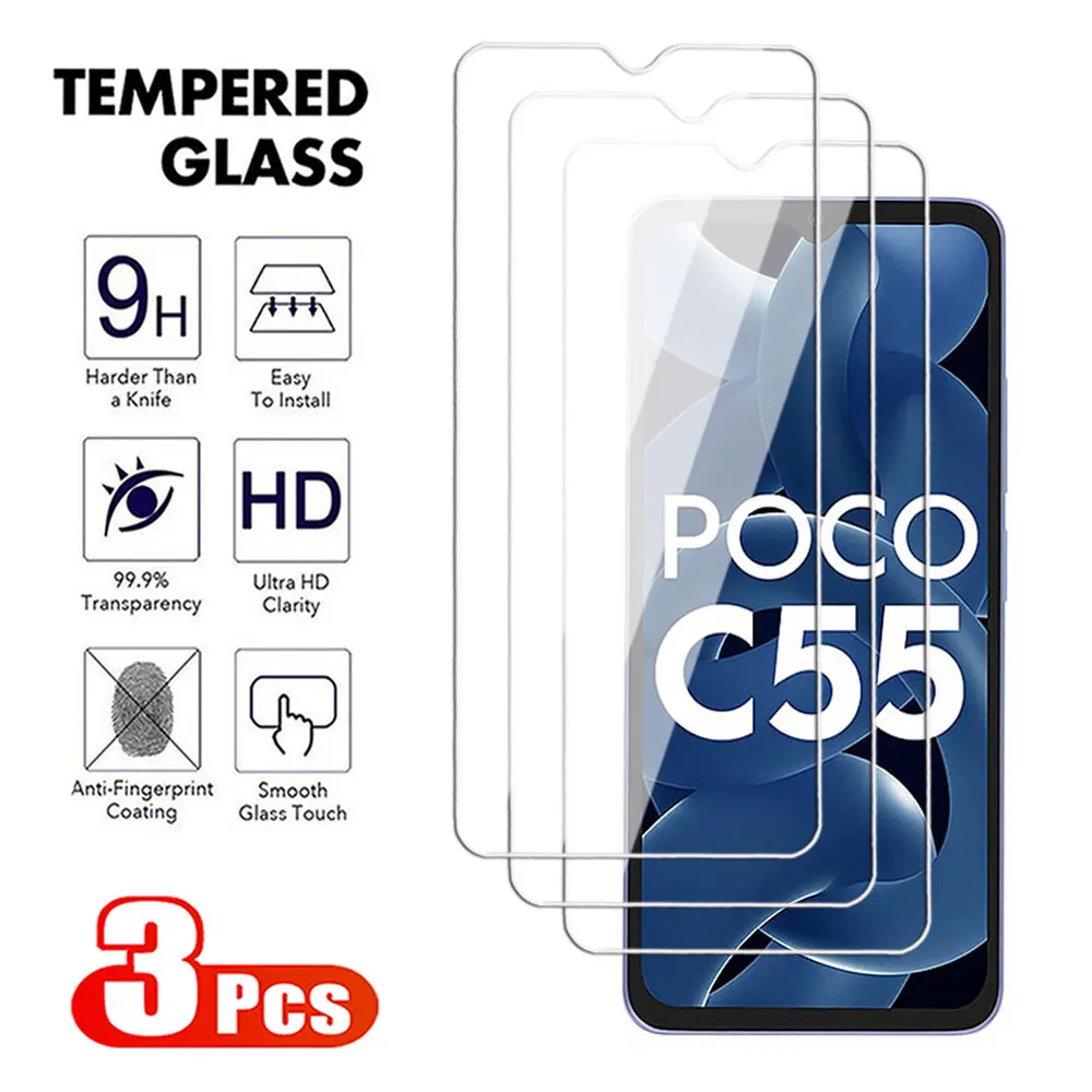 3Pcs 100D Tempered Glass For Xiaomi Mi POCO F3 F4 F5 GT Pro Screen Protector For Xiaomi C50 C51 C55 C65 Transparent glass Film