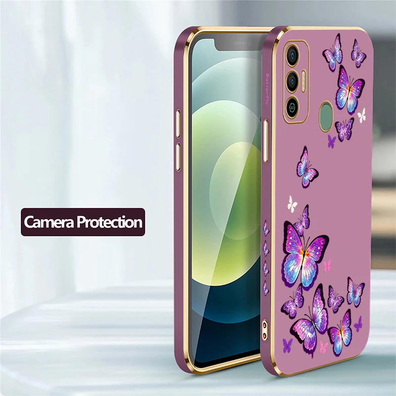 Elegant Floral Butterfly Phone Case For Tecno Spark 20 Pro 8C 7 Pro 7T 6 Go 1 5Air Silicone Plating Anti Scratch Back Cover Etui - view 5