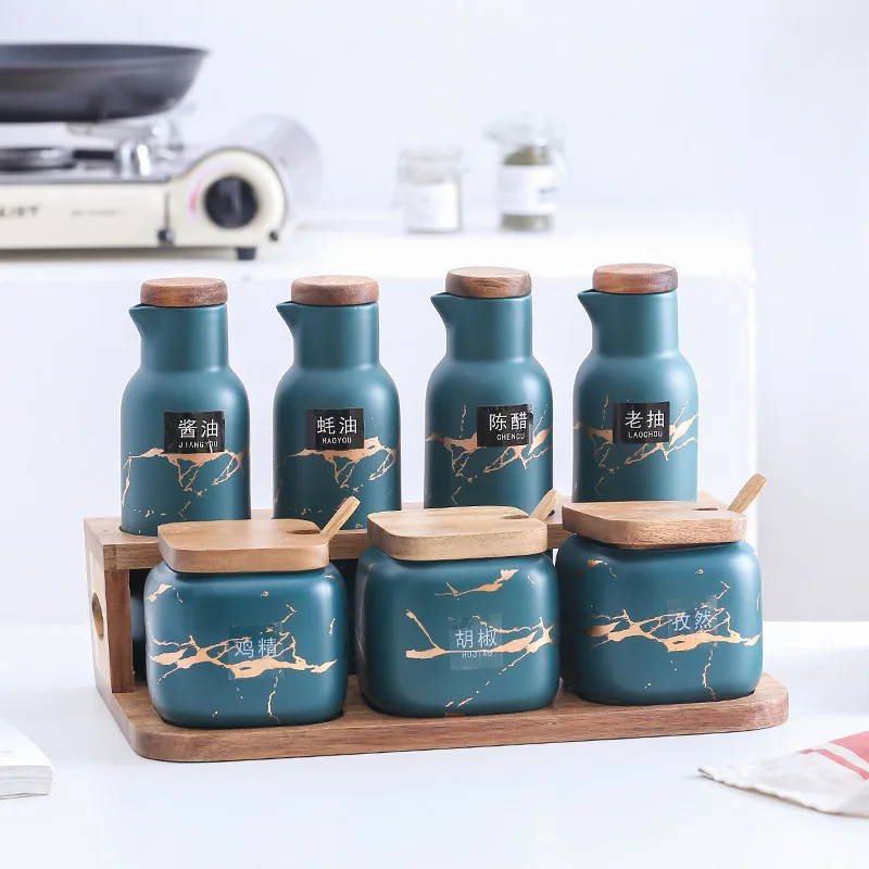 

Kitchen seasoning box set oil bottle combination creative household double ceramic seasoning jar salt jar seasoning bottle