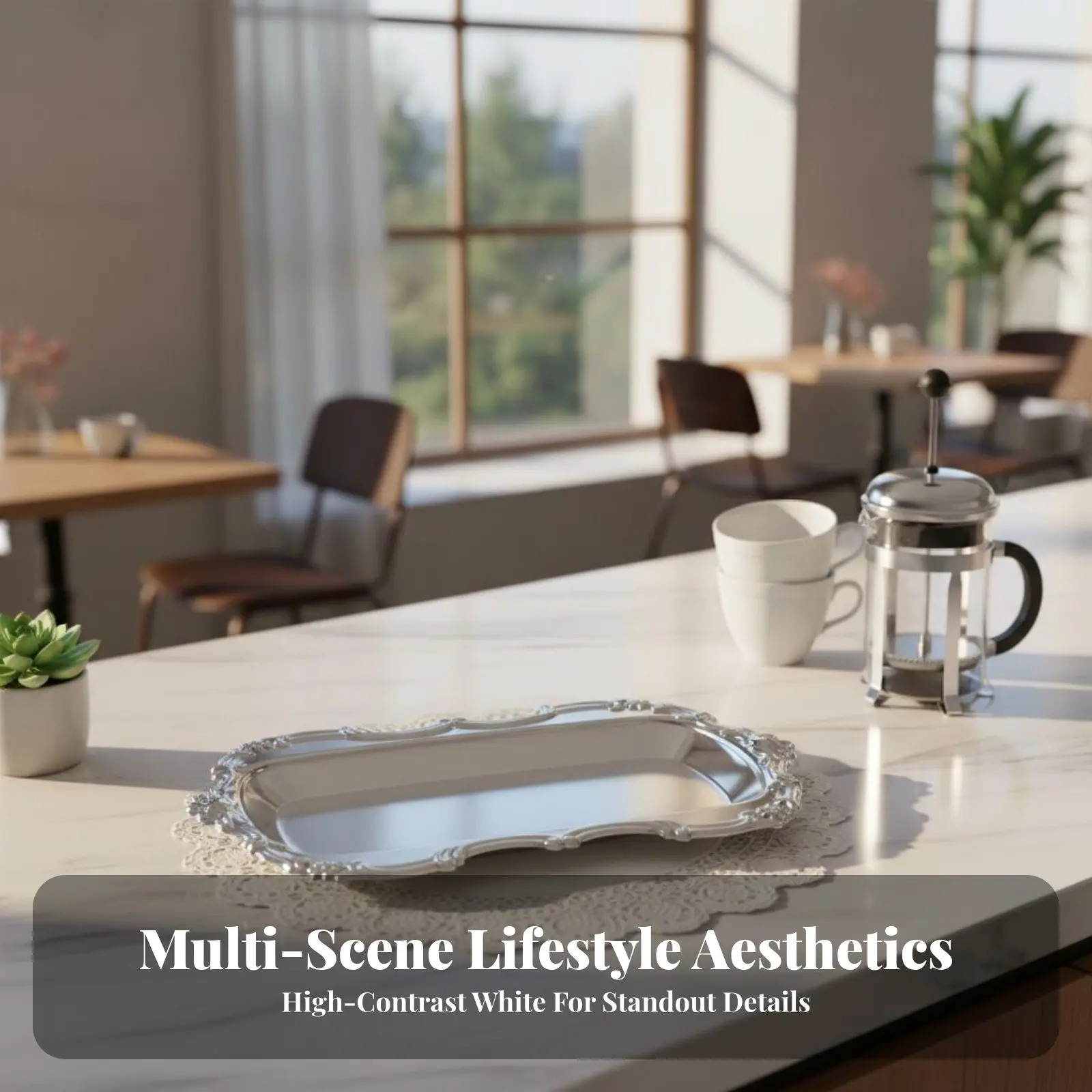 European Design Dessert Plate Mirror Finish Stainless Steel Serving Platter Rectangular Decorative