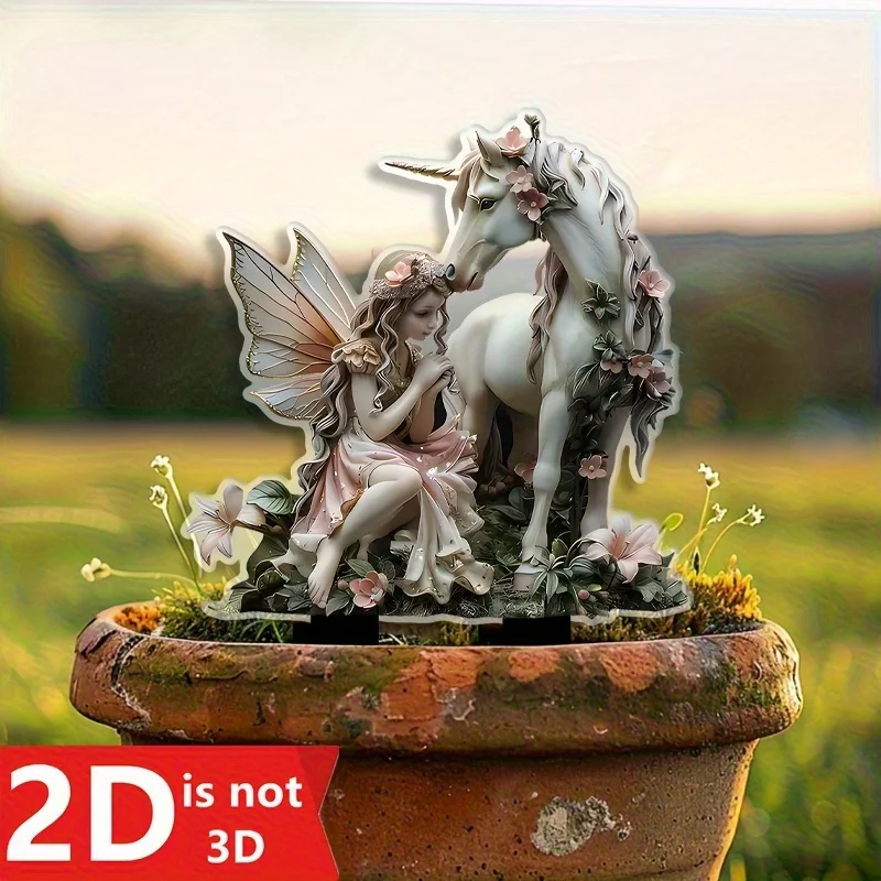 

Fairy and Unicorn Garden Stump - Sun Catcher, Outdoor Decoration, Suitable for Potted Plants and Flower Beds, Anniversary Gift