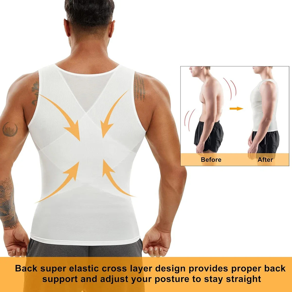 Men Body Shaper Compression Shirts with X-shaped Belt Slimming Undershirt Tank Top Abs Shapers Workout Tummy Control Corset Vest