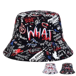 Unisex What Graffiti Printing Personality Bucket Hats Fishermen Caps Outdoor Casual Cap Sunscreen Hat