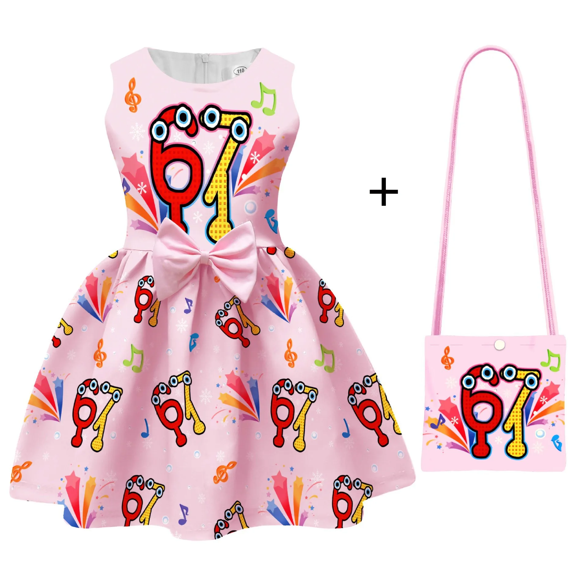 

Девушка вкраде — платье Brainrot No. 67 костюм для малышей, модное детское платье принцессы с бантом, детская одежда и сумка