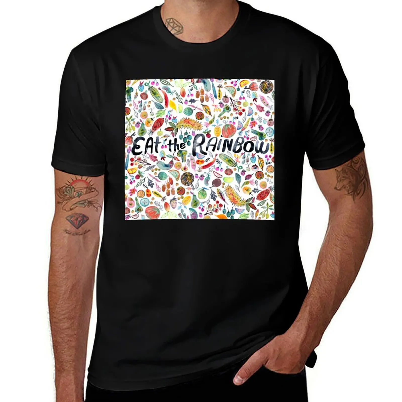 EAT THE RAINBOW fruits veggies watercolor art T-Shirt Breathable Travel T-Shirt