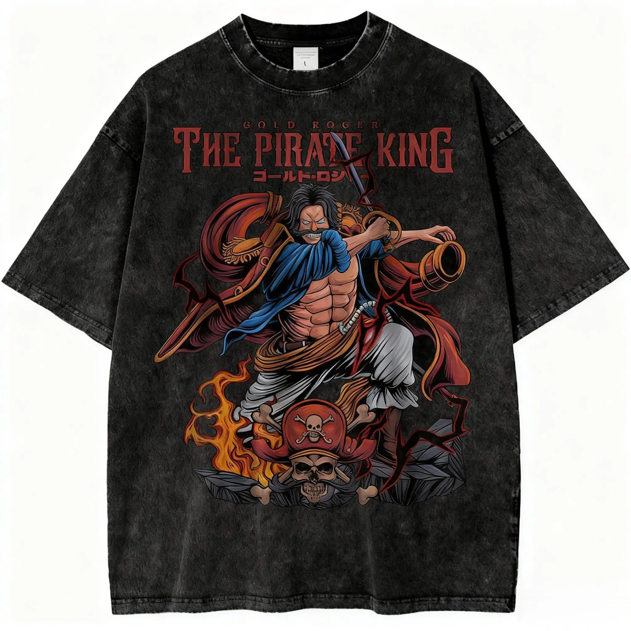 Een Stuk Anime Vintage Gewassen T-shirt Zomer Nieuwe Y2k Kleding Katoen Korte Mouw Casual Tops Japanse Grafische Tee Streetwear