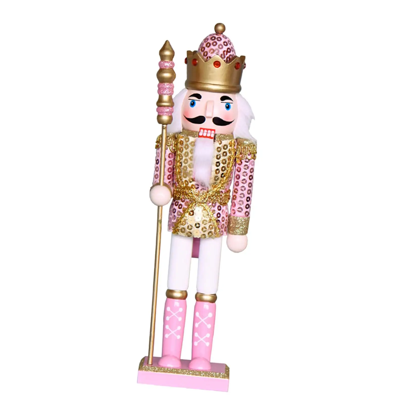 Wooden Nutcracker Ornament Pink King Soldier Puppet Statue Modern Traditional Decor for Christmas