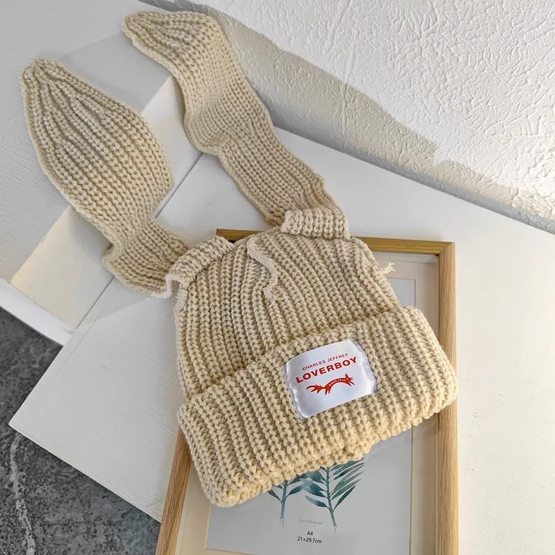 Personality Rabbit Ears Woolen Hat Fashion Brand Design Niche Autumn and Winter Ear Warm Knitted Hat Woman