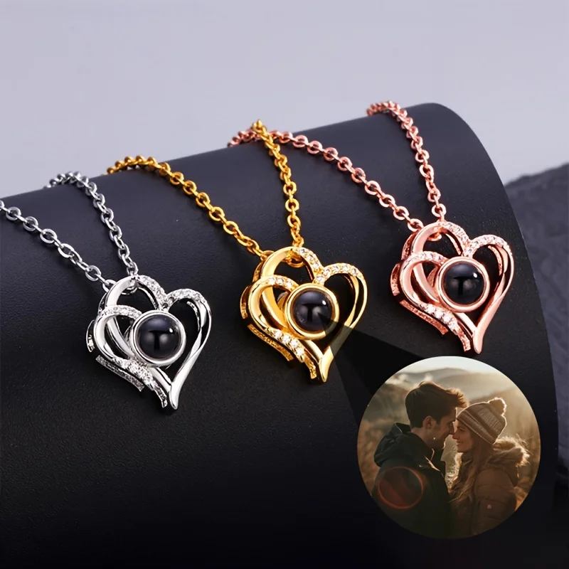 

Custom Photo Projection Necklace Heart Pendant Stainless Steel Chain For Women Valentine's Mother's Day Jewelry Gift