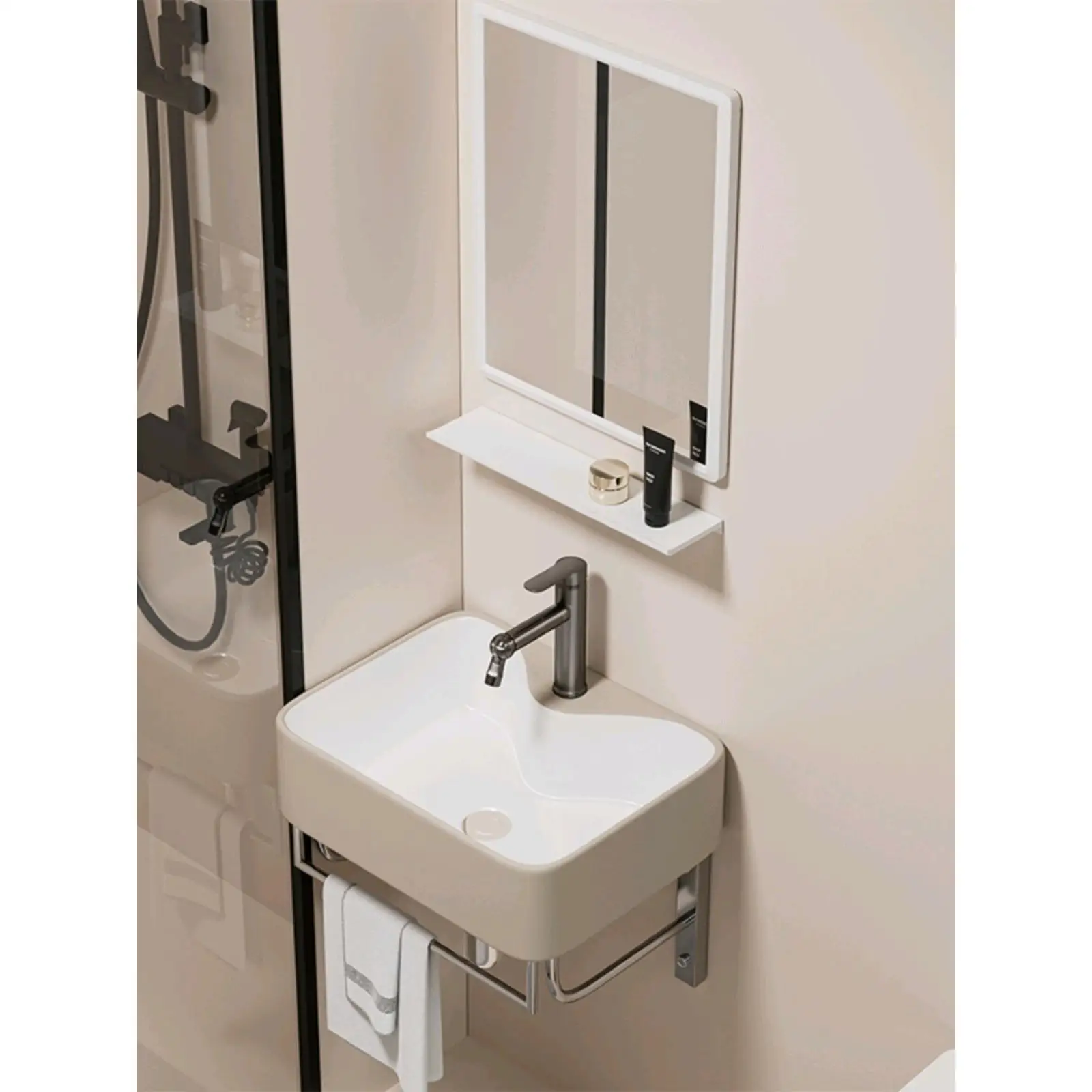 HYS new Chinese-style simple small apartment wall-mounted ceramic wash basin color bathroom simple hanging basin balcony