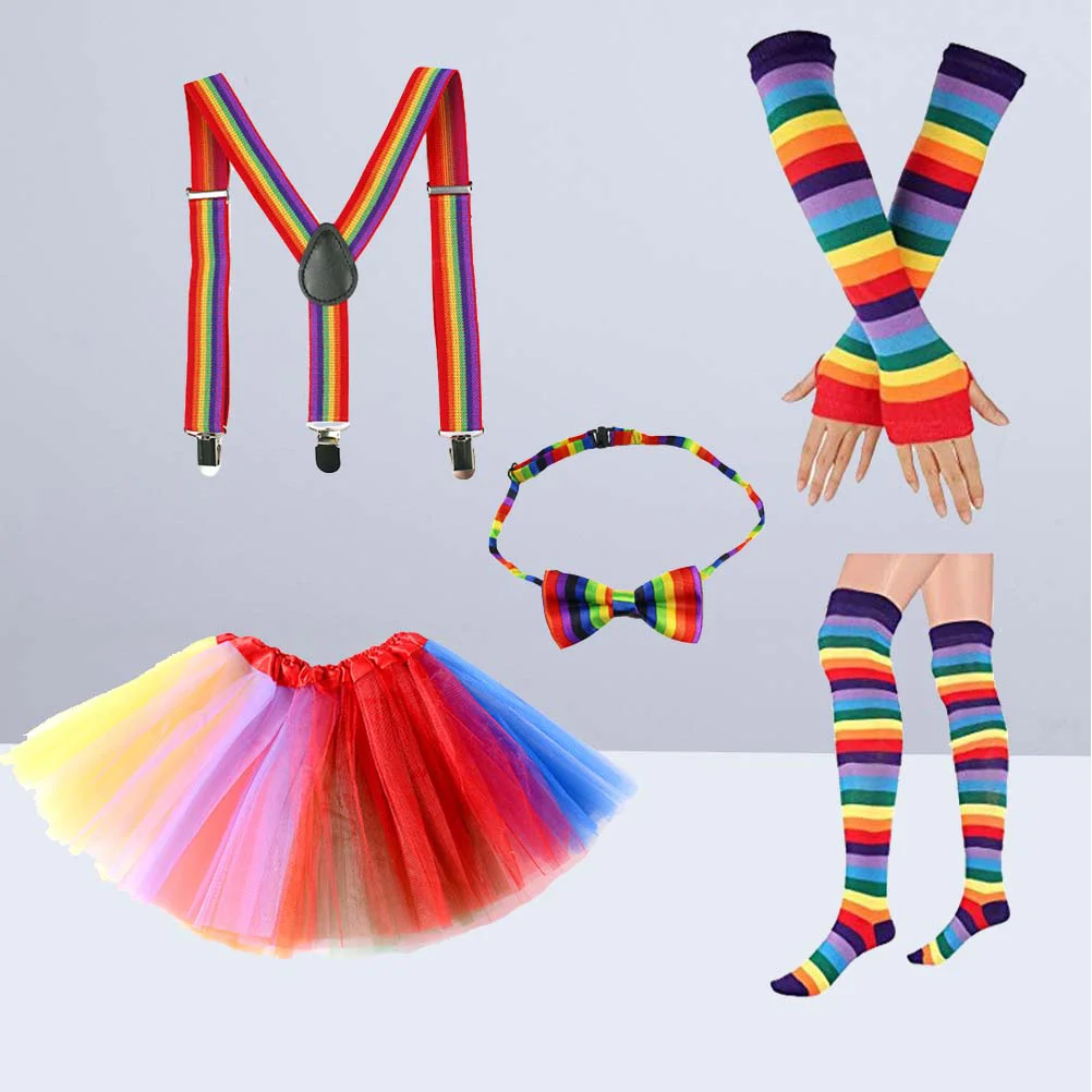 

Fashion Gloves Rainbow Tutu Dress Party Skirts for Girls Sleeve Costumes