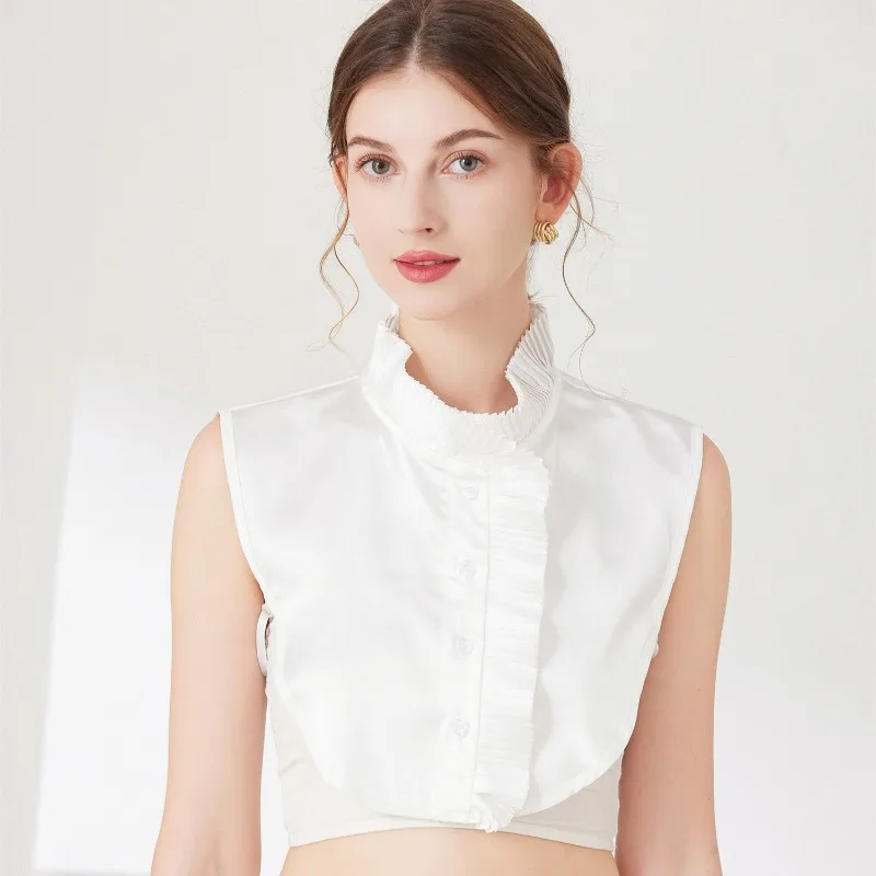 여성용 우아한 주름 장식 가짜 칼라, 탈부착 가능한 레이스 스탠드 칼라, 여성용 탈부착 가능한 넥타이 칼라