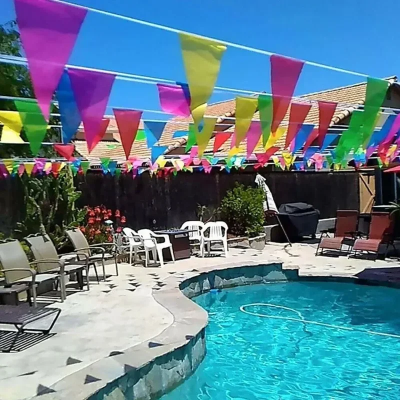 Banderole de fête triangulaire à proximité, 50/200m, fanion, festival, décoration d'extérieur pour maison, jardin, boutique de mariage, décor de rue