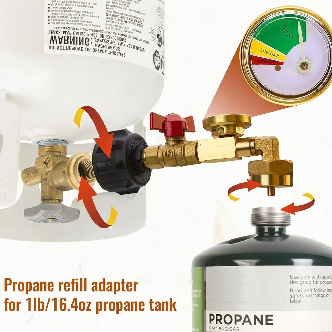 Popular New QCC Propane Bottle Gas Connector with Luminous Meter Ball Valve Gas Tank Gas Connector