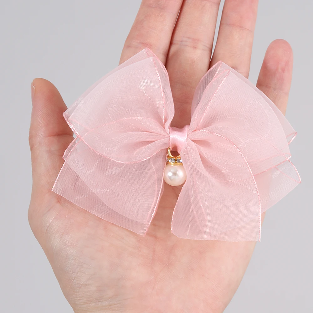 2 قطعة مقاطع الشعر القوس متعدد الطبقات للفتيات الشيفون دبابيس الشعر الصلبة لطيف اللؤلؤ قلادة باريت الاطفال أغطية الرأس إكسسوارات الشعر #5