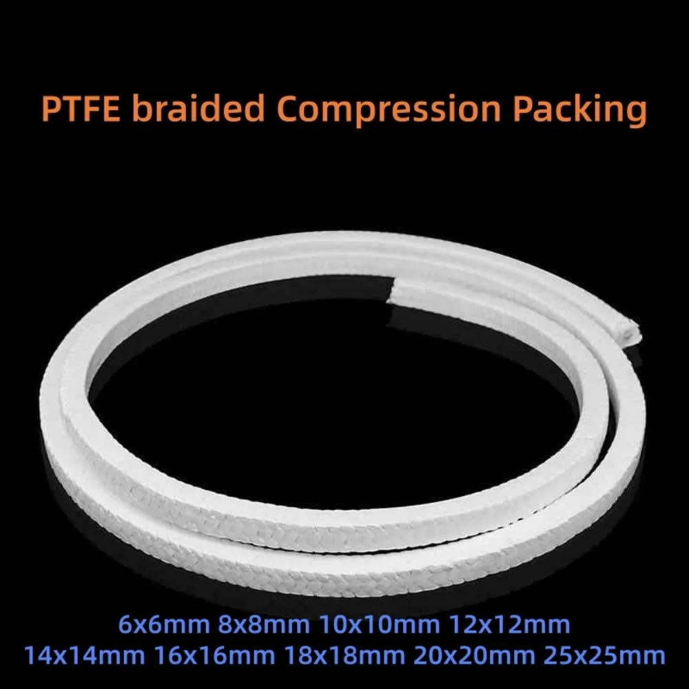 White PTFE Impregnated Acrylic Fiber Braided Gland Packing Rope Square Compression Packing Sealing Strip Size 6-25mm