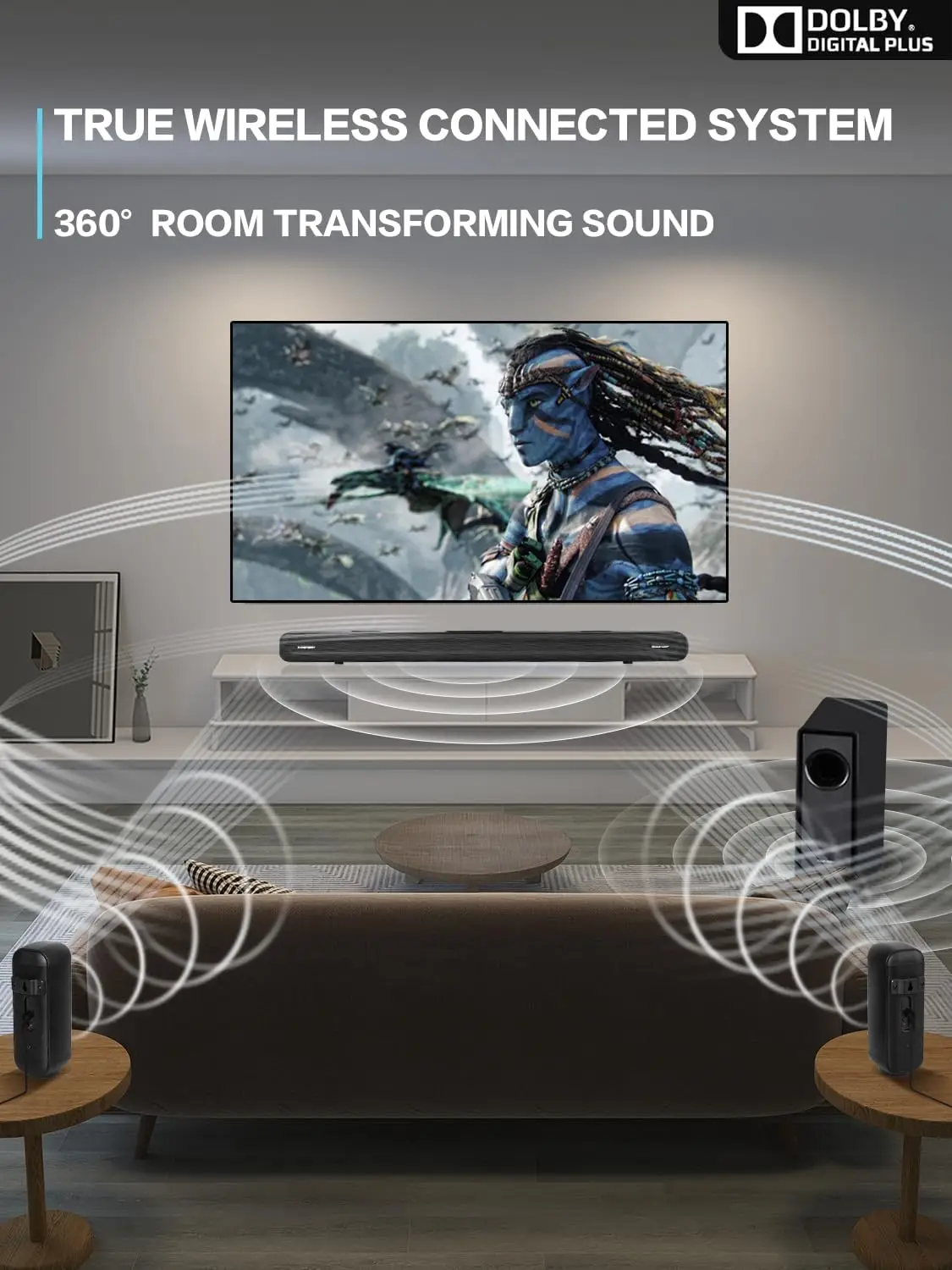 

Звуковая панель объемного звучания 5.1 CH с Dolby Audio, звуковые панели для телевизора, беспроводным сабвуфером и задним динамиком, Dolby Digital Plus, Bluetooth 5.3