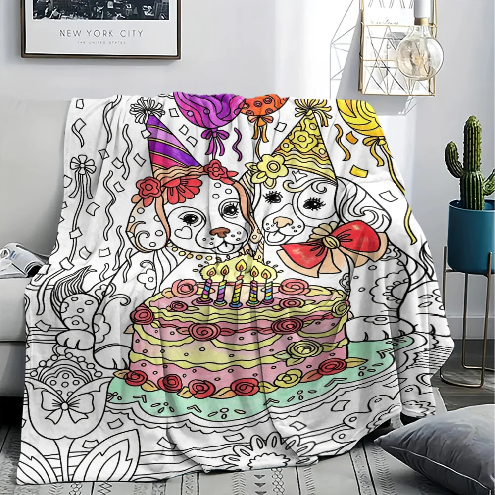 2D Flat Printed Blanket - A Coloring Stress-Relief Hand-Painted Style Blanket, All-Season Universal Blanket - Birthday Party Spo
