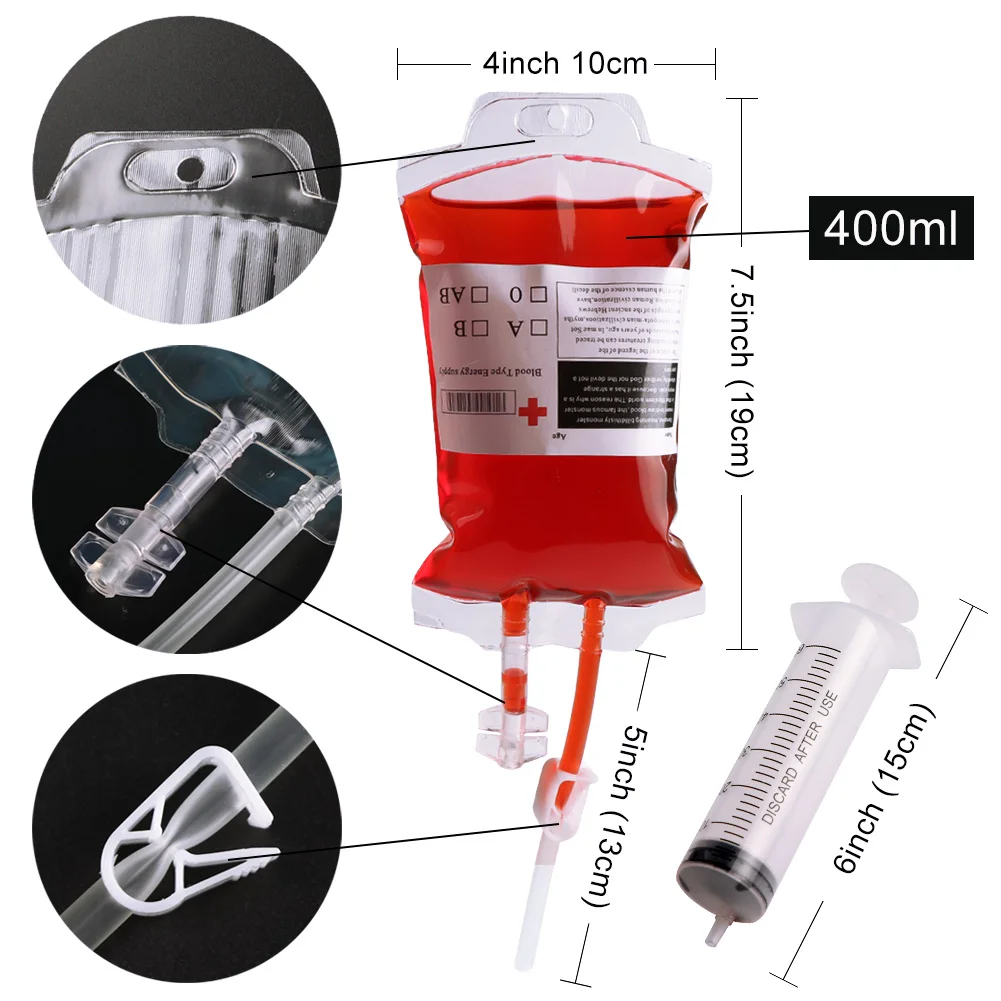 OurWarm 10pcs Clear Energy Drink Bag 400ML Blood Bag Vampire Reusable Food Grade PVC Horror Props Halloween Party Decoration