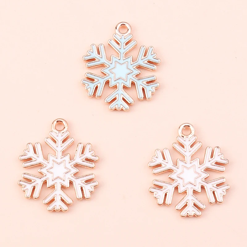 10 sztuk 19x21mm emalia zima płatek śniegu Charms dla tworzenia biżuterii nowy rok kolczyki świąteczne wisiorek naszyjniki DIY zapasy rzemieślnicze — zdjęcie 6