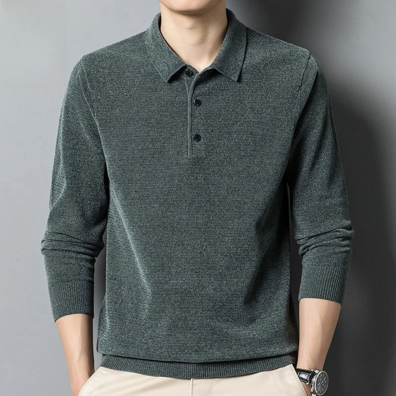 

Collared Thiened Knitted Sweater Casual Men's Base Layer Winter Faionable Loose Fit Polyester Long Sve T-irt