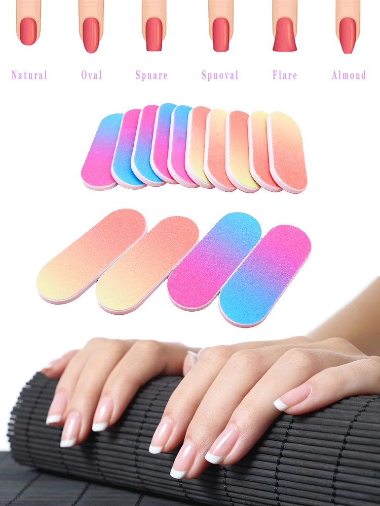 Mini lime à ongles double face, rouge et jaune, 10/100 pièces, accessoire de manucure et pédicure, outil de nail art