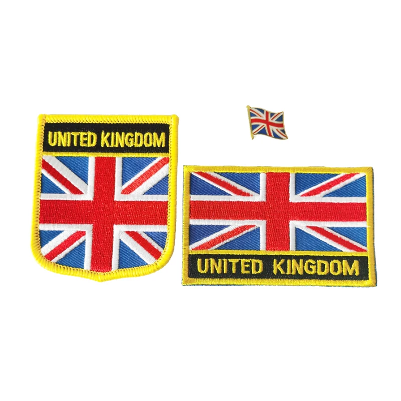 United Kingdom  National Flag Embroidery Patches Badge Shield And Square Shape Pin One Set On The Cloth Armband  Backpack Gifts