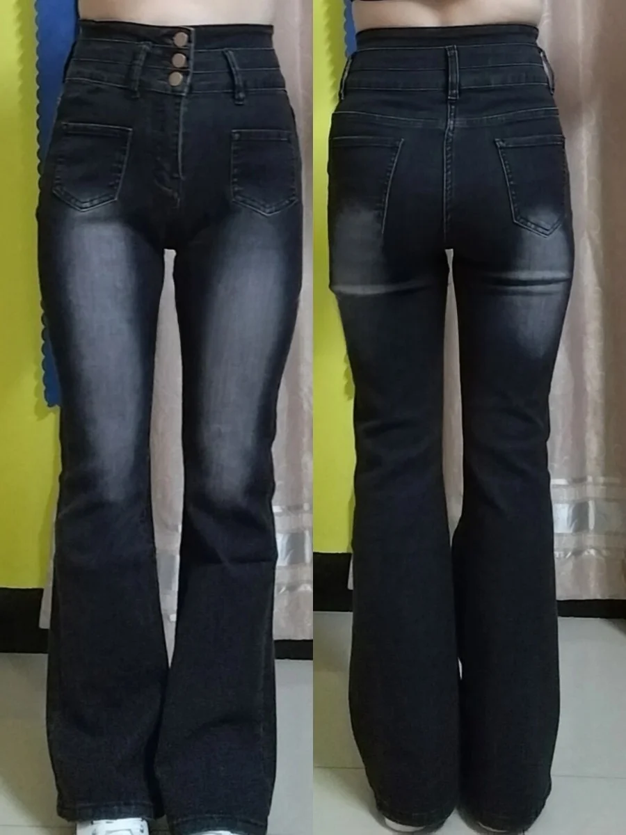 

High Waist Bell Bottom Jeans Women's plus Size Spring Autumn Stretch Slimming Hip Covering High Street Floor Length Pants