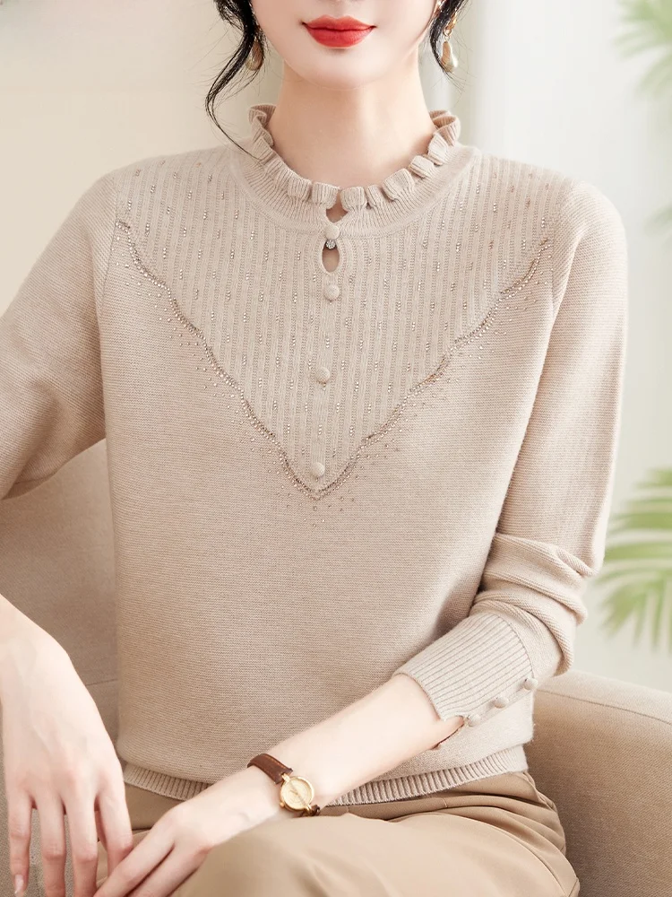 

Новый китайский тонкий вязаный свитер-топ для женщин среднего возраста, осенне-зимний, модный, свободного кроя, из смесового полиэстера