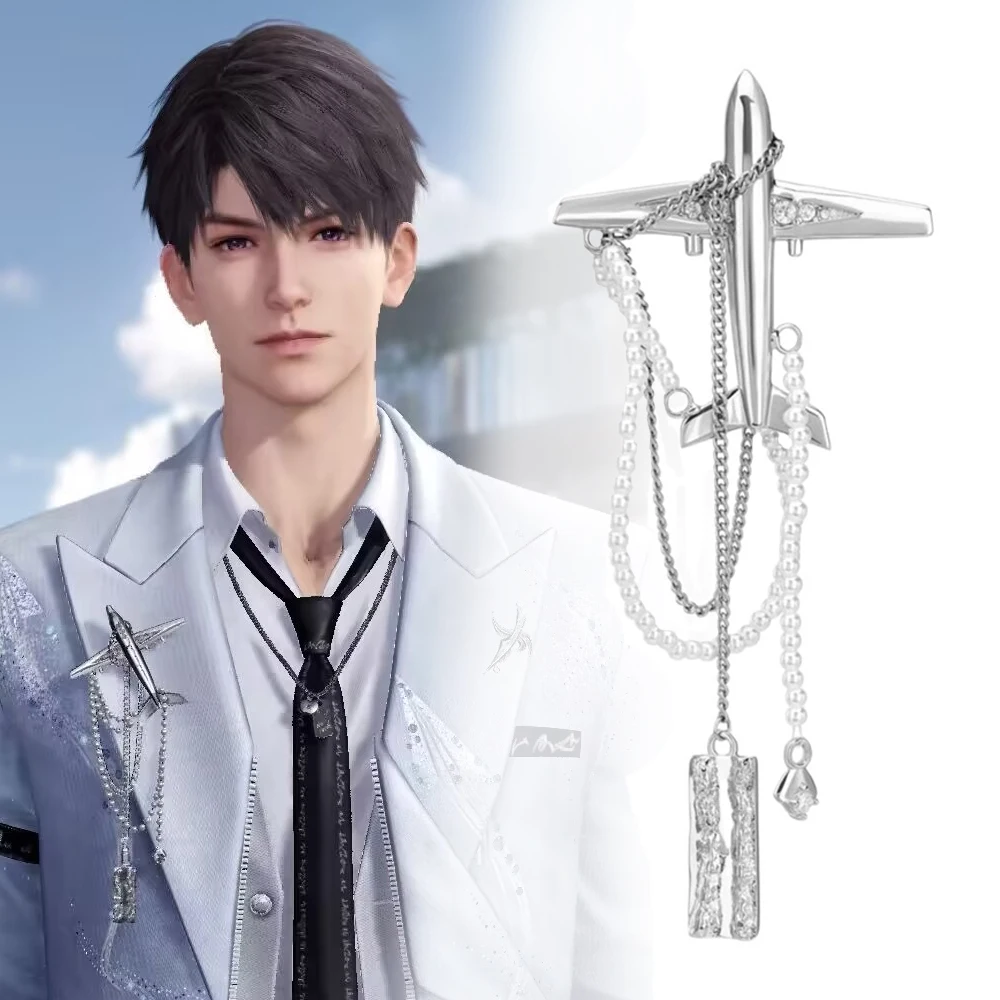 

Game Love and Deepspace Caleb Cosplay Badge Meatl Plane Brooch Silver Laple Pins Beads Chain Pendant Jewelry Unisex Accessories