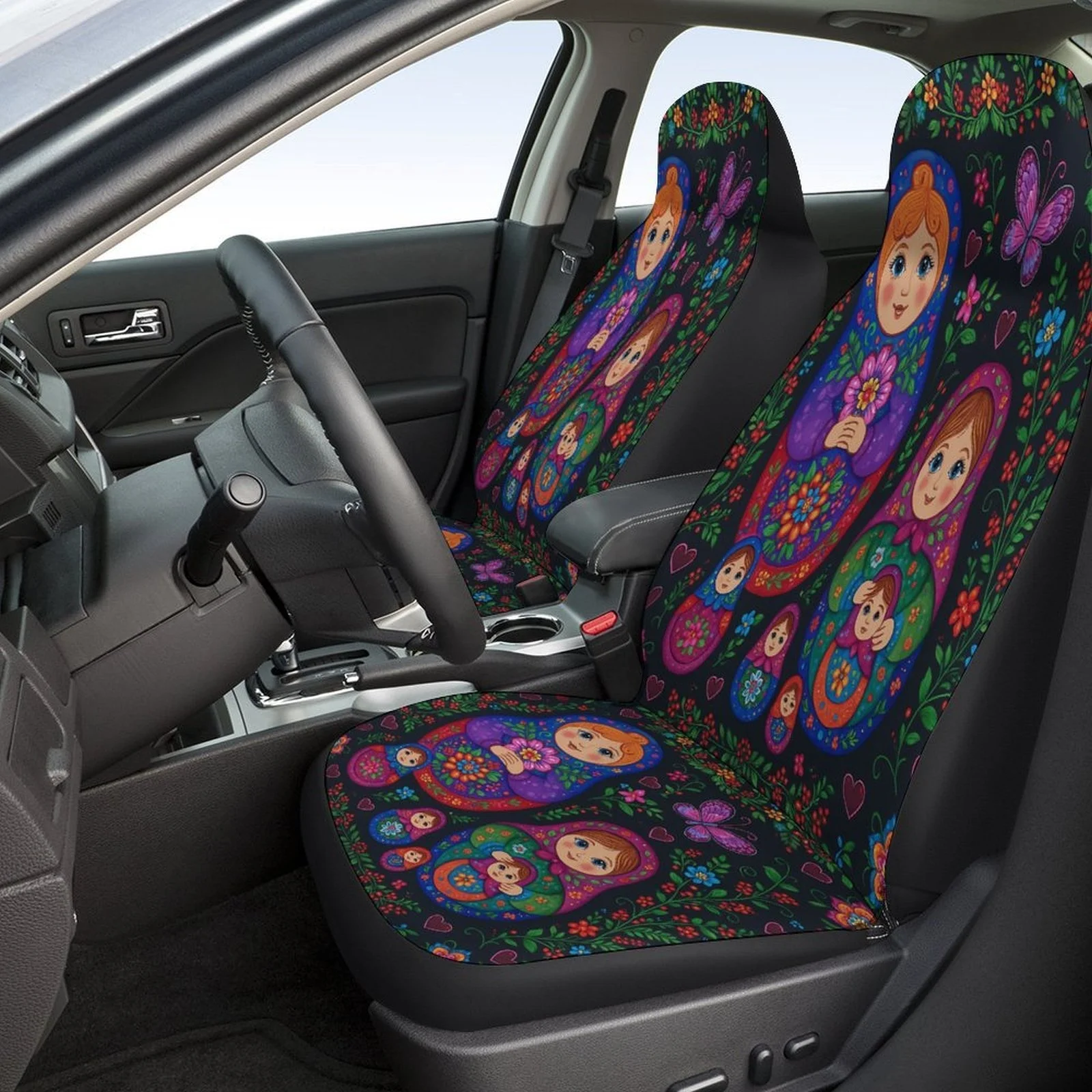 Set Of Car Seat Covers Featuring Matryoshka Nesting Dolls, Stylish And Unique Protector Covers For Most Vehicles, Complete Set F