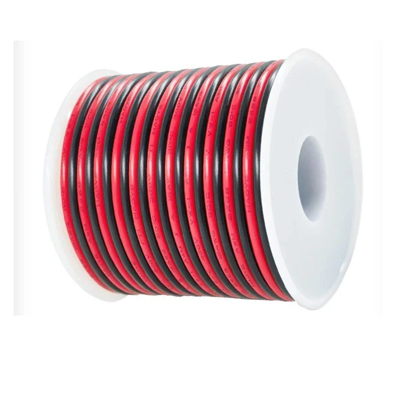 10M~50M 16 18 20 22 24 26 28 30AWG 2Pins Copper Wire DIY LED Lamp Connector Red & Black Flat Ribbon Cable 300V 80C