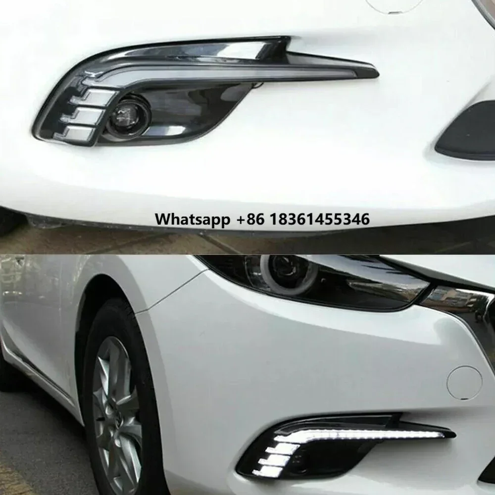 

3 Axela 2017 2018 Front Driving Fog Light Bezel Daytime Running Light with Dynamic Sequential Turn Signal