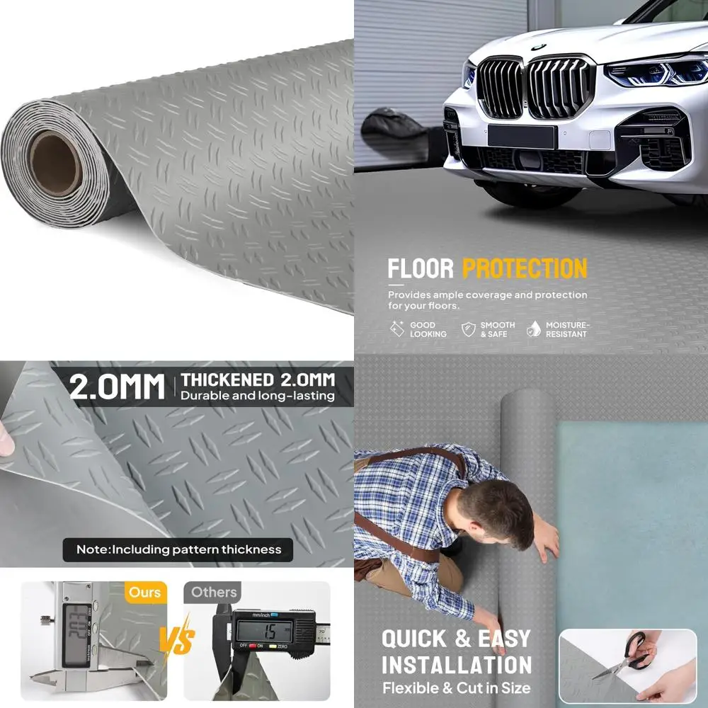 Dicke PVC-Garagenbodenmatte mit Diamantplatte, 7,5 x 17 Fuß, ideal für Lagerräume unter dem Auto und Parkplatz