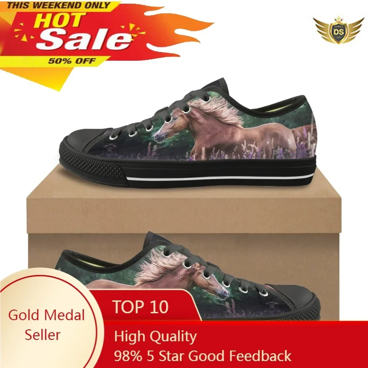 Women's Casual Flat Shoes Summer Fall Classic Low Top Canvas Shoes For Students Fashion Art Running Horse Print Outdoor Sneakers
