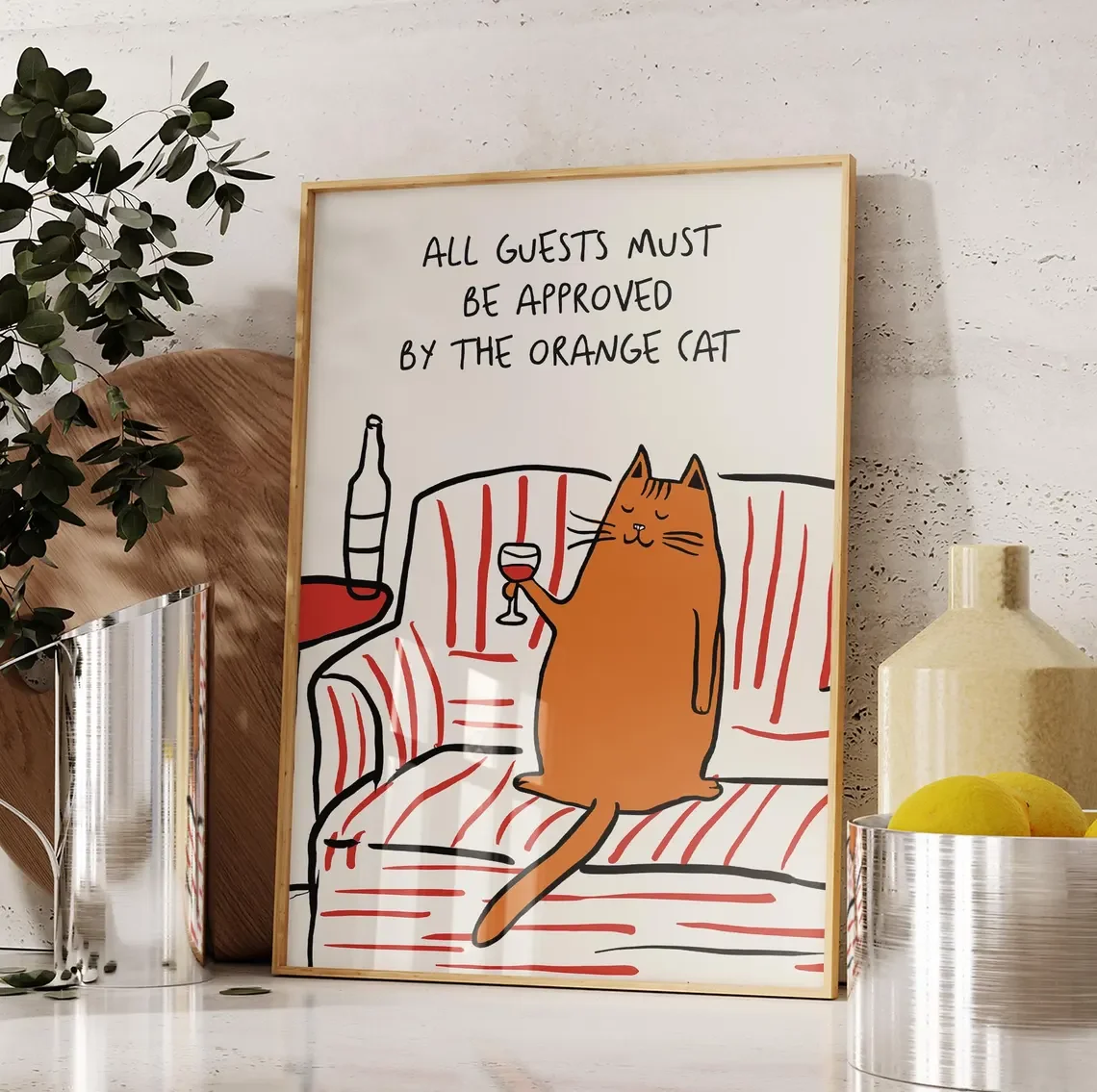 Funny Cat Poster, Bar Cart Decor, Cat Poster, Wine Print, Retro Kitchen Decor, Mid Century Modern Decor, Trendy Wall Art, Dining