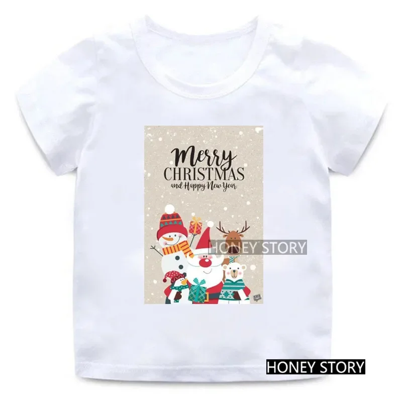 New Merry Christmas T Shirt New Children's Clothing Cartoon Christmas Hot Short-sleeved T-shirts for Children One Piece Tops